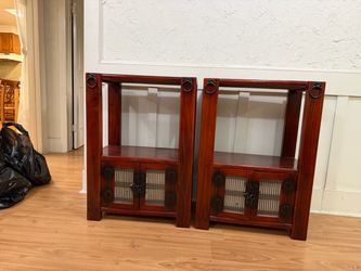 Pair of Korean-Style Wood Display Cabinets / Bookshelves