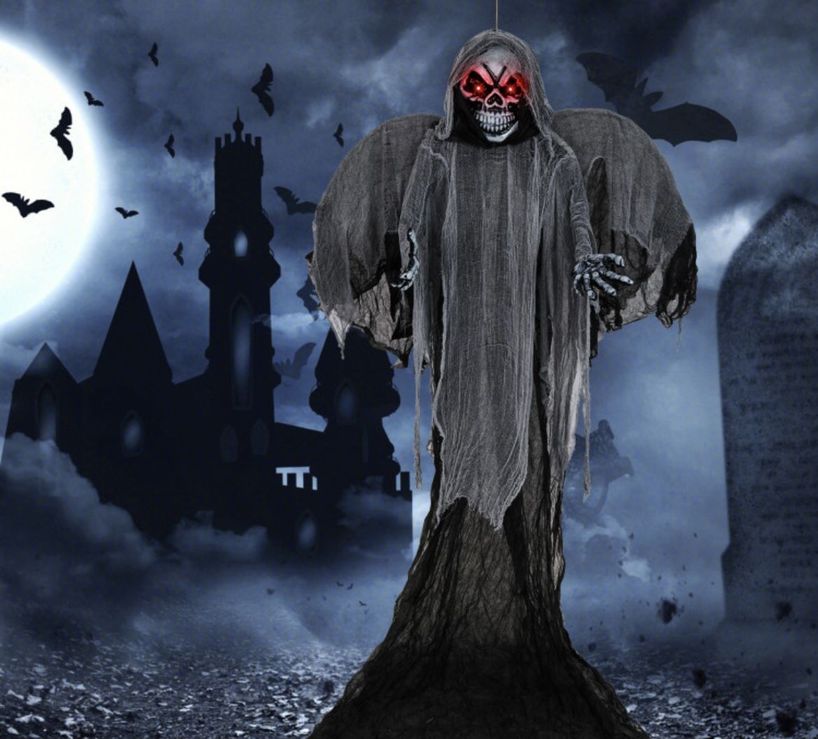 12.1 Ft Skeleton Ghost w/ Red Eyes and Sounds For Sale $27.00 50%+ OFF Retail $54.99 NEW IN BOX