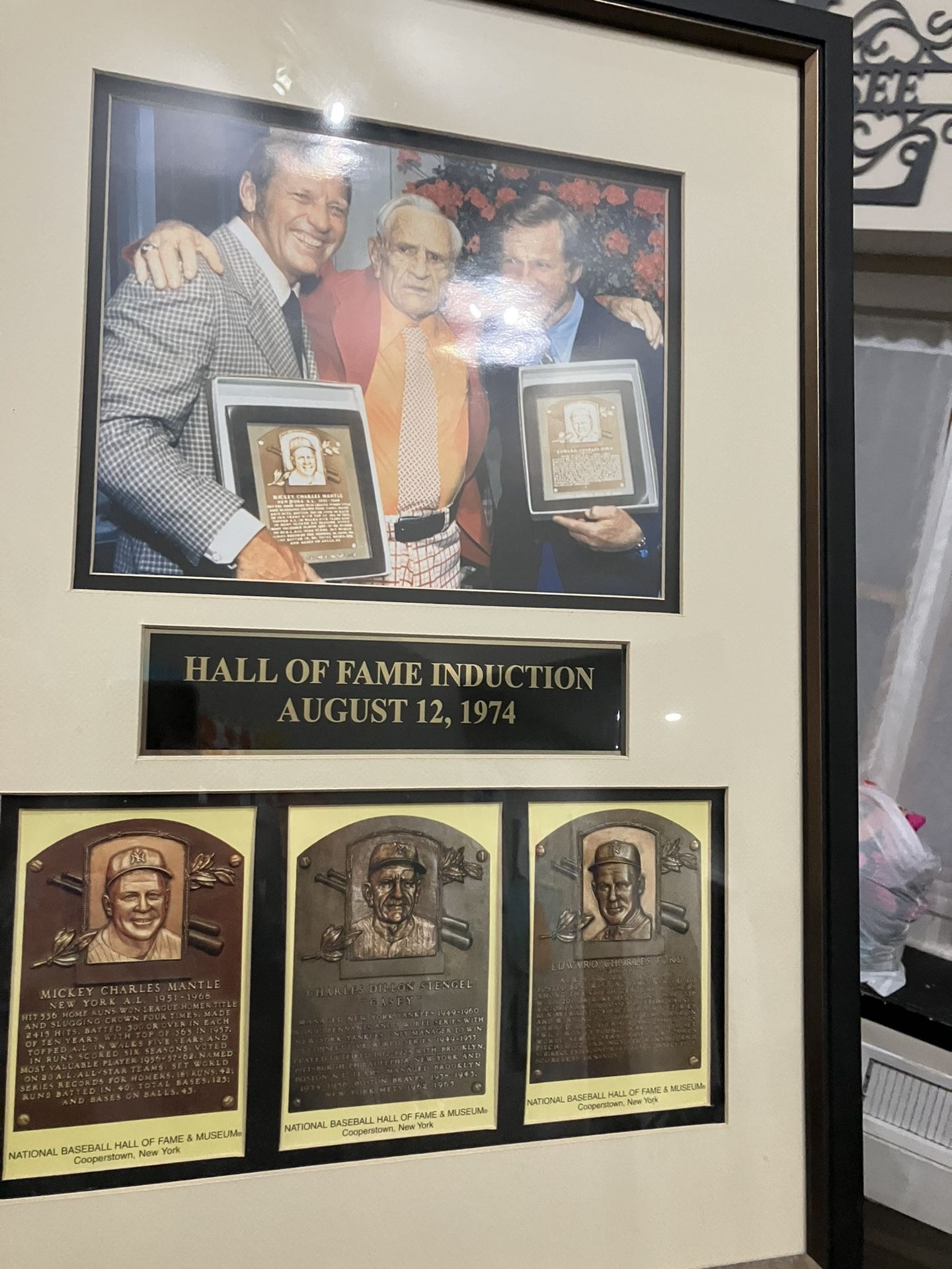 Framed Baseball Hall of Fame Display – Mickey Mantle Casey Stengel Whitey Ford