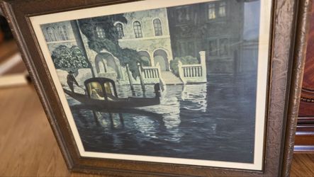 Vintage Framed Venetian Night Scene Print/Aquatint - 31" Wide (Gallery Labeled)