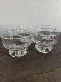 Aderia Glass Clear Footed Glass Desert Bowls Swirl Set of 4 Made in Japan