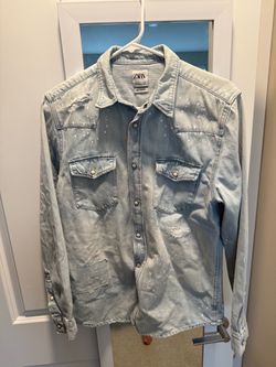 Zara men medium denim button up