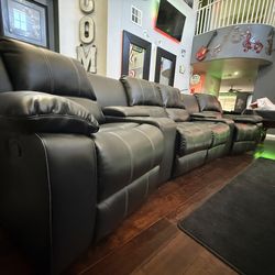 Black Reclining Theater-Style Sofa with Cup Holders/ Storage – Excellent Condition