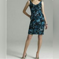 J. Crew Blue & Teal Watercolor Floral Silk Dress - Size 14