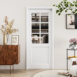 32 x 80 inch White Primed 6-Panel Clear Glass Solid Core Slab Door Morden French Door $100