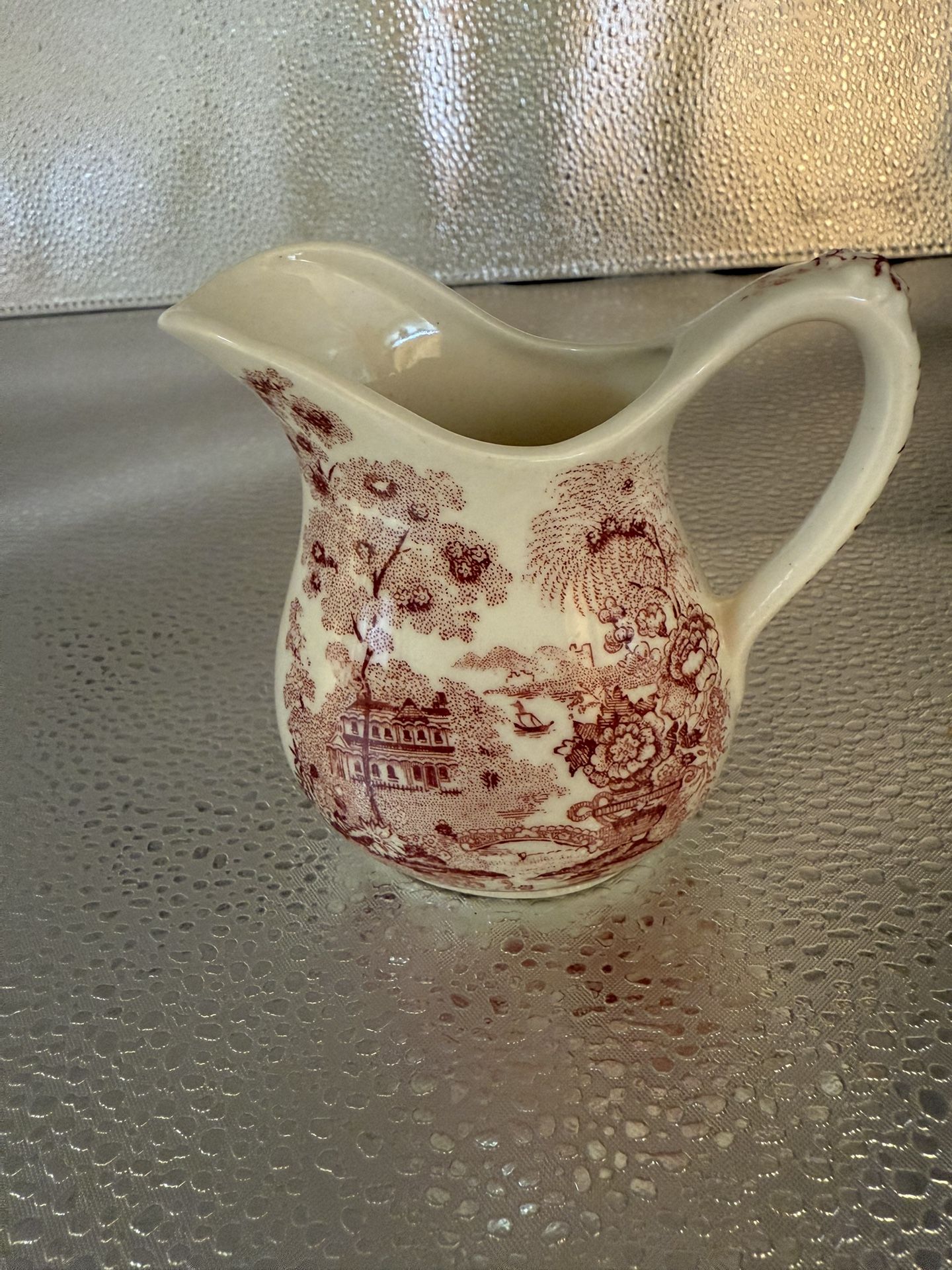 Small Pitcher In White And Red Vintage