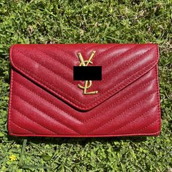 Red YSL Envelope Style Crossbody/Shoulder Bag with Gold Hardware & Strap