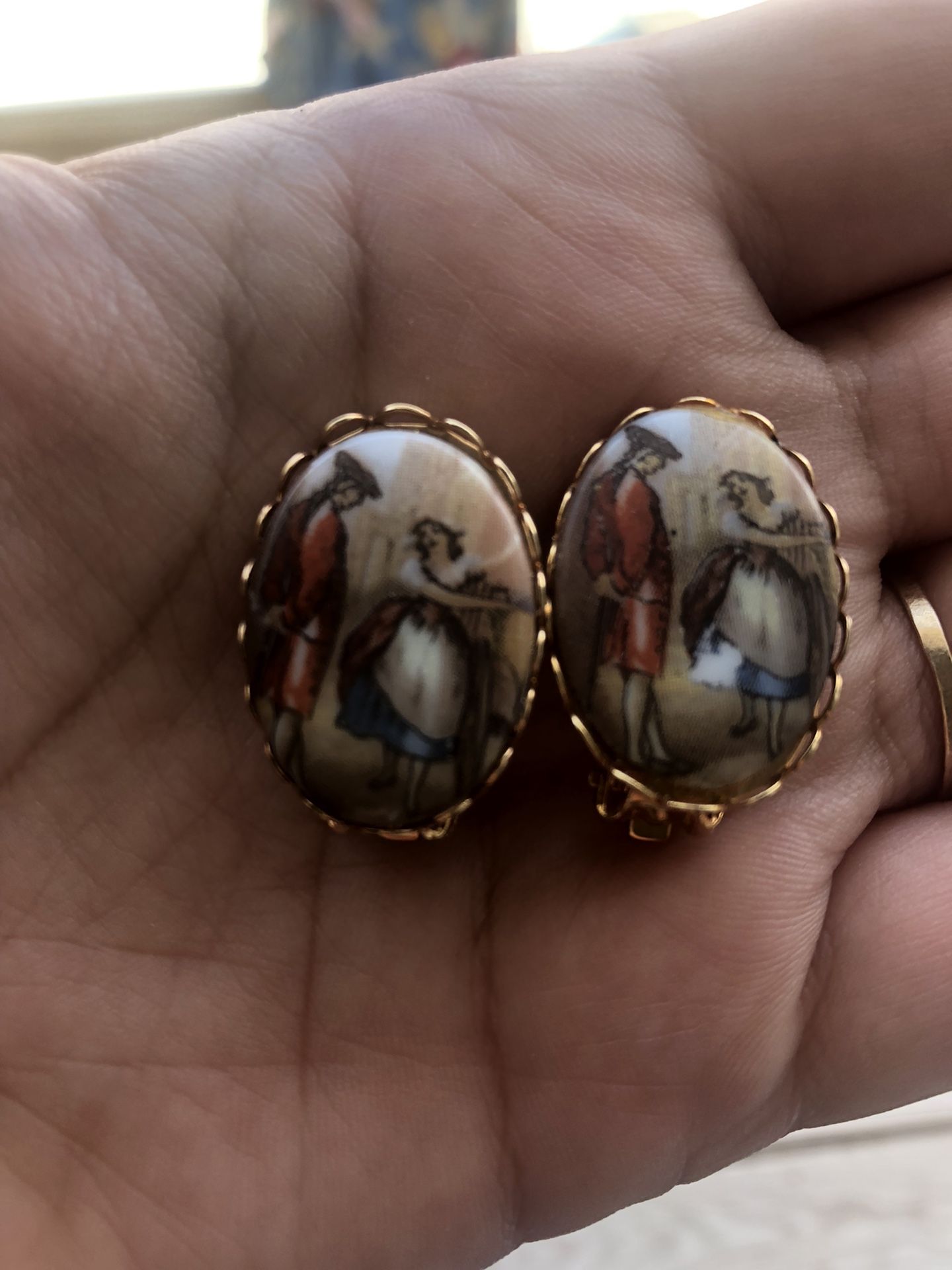 Vintage Painted Porcelain Earrings