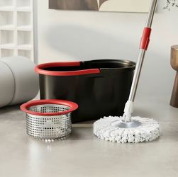 Spin Mop And Bucket Set with Wringer, 360° Rotating Mop Bucket System, Includes 3 Microfiber Mop Refill Heads And A 61-Inch Adjustable Stainless Steel
