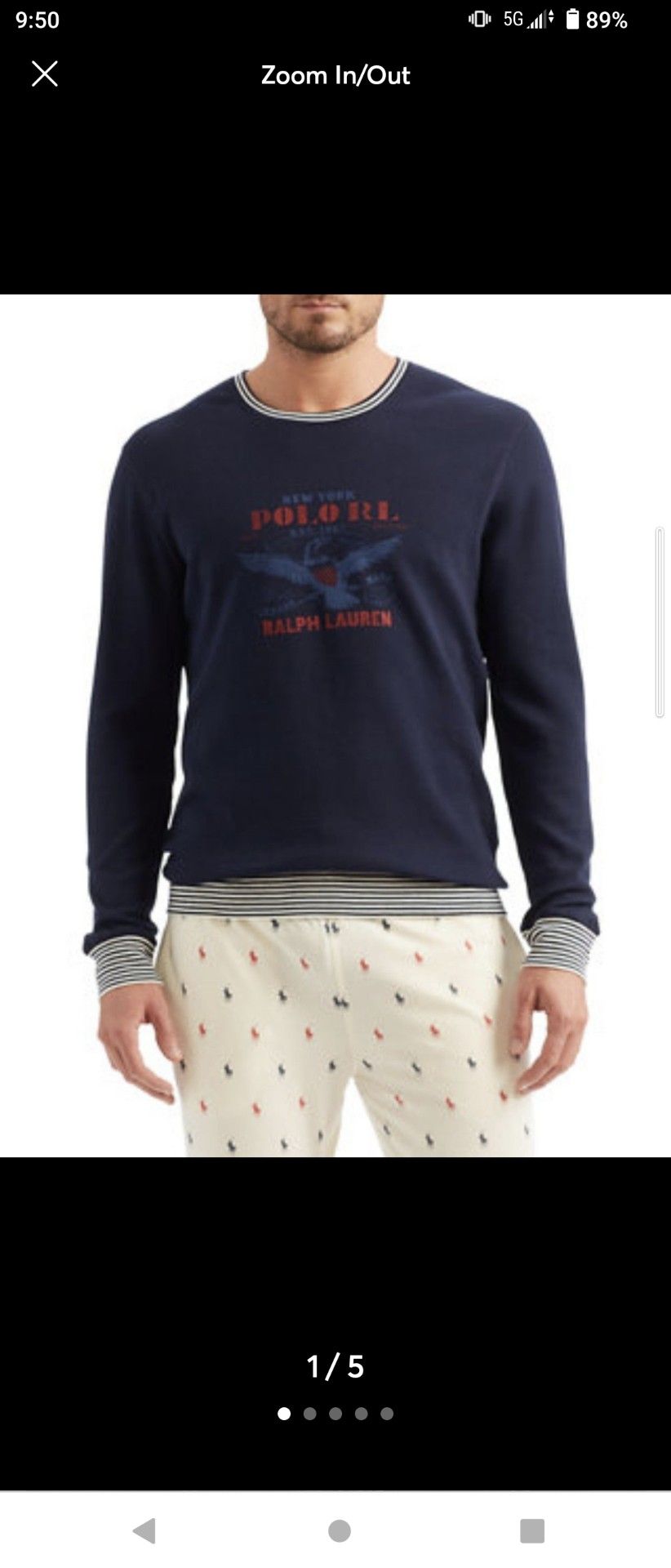 Polo Ralph Lauren Thermal Eagle Long Sleeve Sleep Shirt Navy Size L