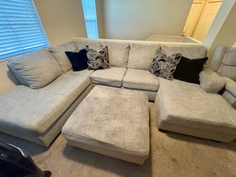 Sectional Couch (Greige) with Ottoman & 4 Pillows