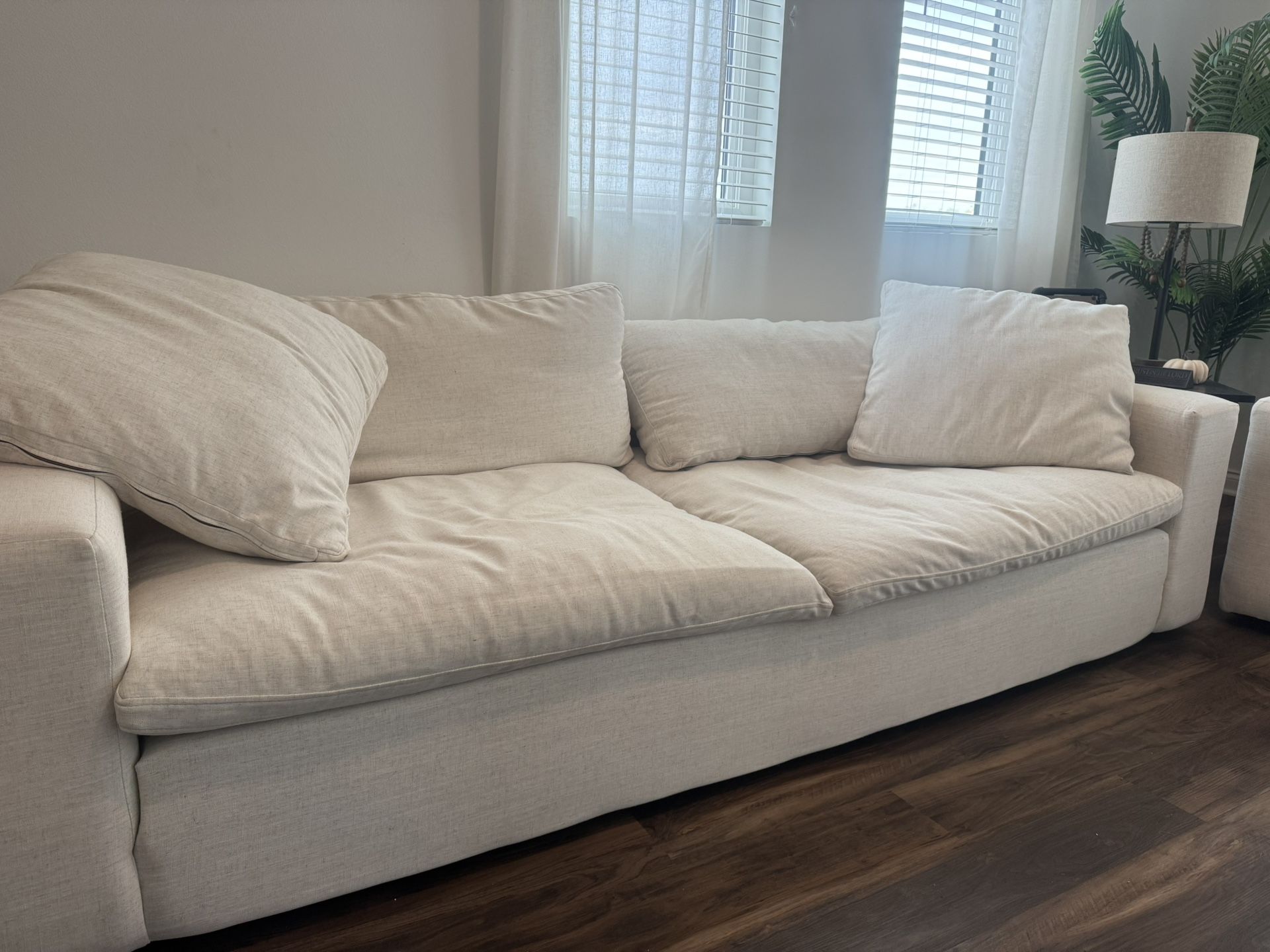 Living Spaces Linen Sofa and Oversized Chair