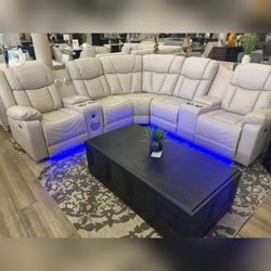 Modern ice faux leather 3 power recliner sectional with LED on bottom