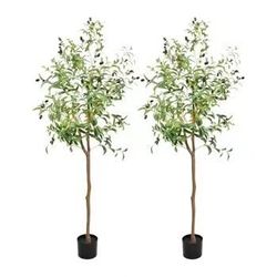 2 pack 5FT Artificial Olive Tree - 60 Inch Indoor Tall Faux Olive Tree Silk Plant with Branches and Fruits for Home Decor Office Living Room - 2 Pack