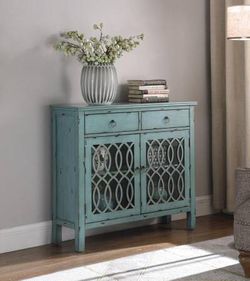 Lattice Detail Accent Cabinet in Distressed Blue ONLY $325- Lowest Prices Ever!