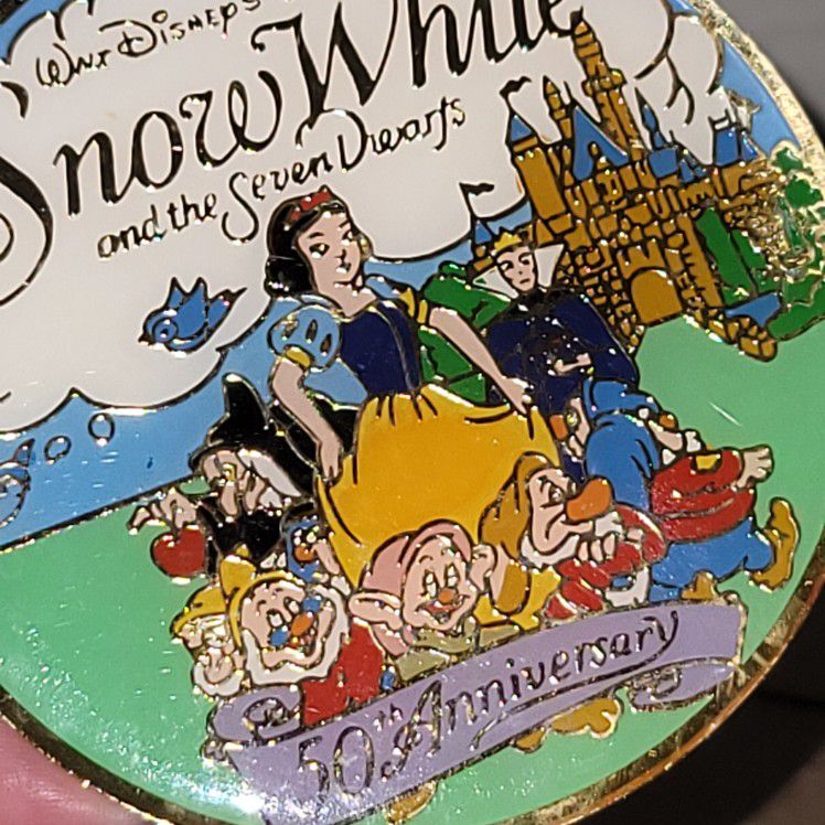 HTF 1987 Snow White and the Seven Dwarfs 50th Anniversary Enameled Cloisonné Pin