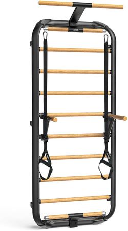 DHT Swedish Ladder 2.0, Wood Stall Bar with Suspension Trainer Straps