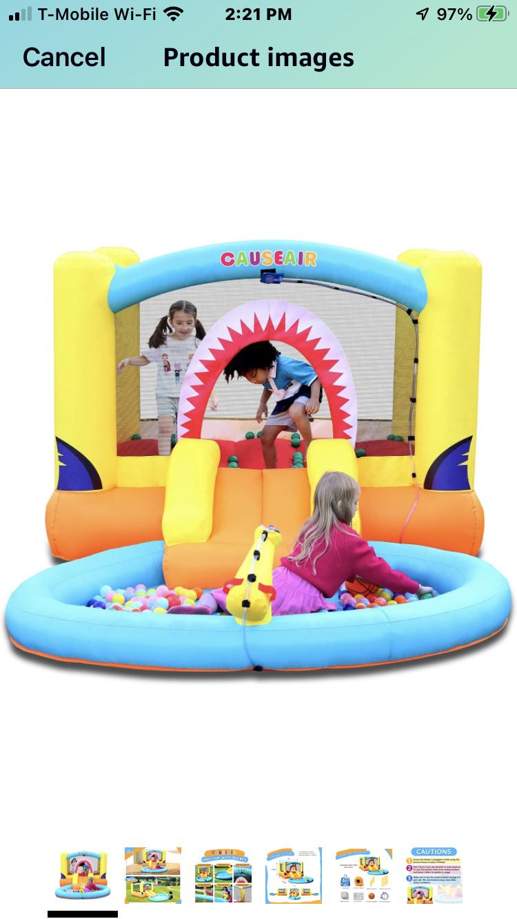 Inflatable Bounce House with Ball Pit & Water Slide,Wet & Dry Use,Water Spray Gun,Basketball Hoop,Bouncy House for Toddler Kids