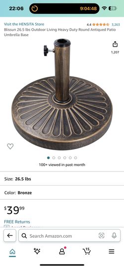 Blissun 26.5 lbs Outdoor Living Heavy Duty Round Antiqued Patio Umbrella Base