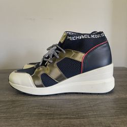 Michael Kors Women’s Knit & Leather Sock Wedge Heel Trainers Sneakers Size 8