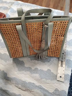 Vince Camuto leather and Wicker tote bag like new never used