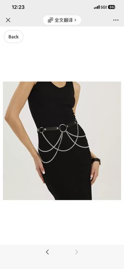 Pls choose middle,large or xl Women Faux Leather Chain Waist Belt, Black O Ring Body Chain Belt, Gothic Punk Rave Festival Outfit Accessory