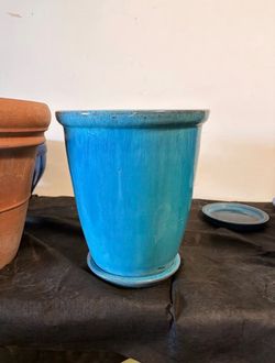 Le Beau Medium Glazed Turquoise Ceramic Planter