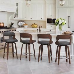 Set Of 4 LUE BONA Gray/Faux leather 26-in H Counter height Upholstered Swivel Wood Bar Stools