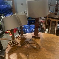 , real wood table, chairs and lamps solid set table comes with few leaves to expand table size