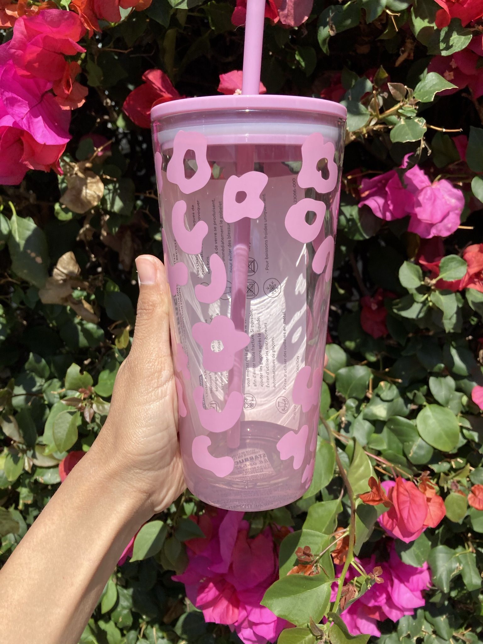 Starbucks Glass Pink Cheetah Tumbler 