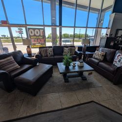 Top-Grain Leather 4-Piece Living Room Set