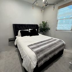 Modern Queen Size Bed Frame, Mattress And Box Frame