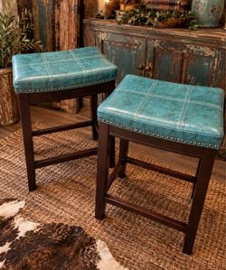 BRAND NEW Set of 2 Turquoise Counter Stools - Western/Rustic