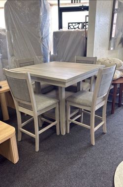 Gray Counter Height Dining Table Set With 4 Chairs