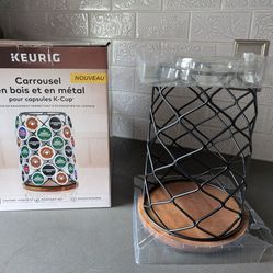 NIB Keurig K-Cup Pod Wood and Wire Carousel with NWOB Keurig Single Cup Machine