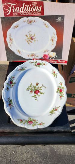 Vintage Johann Haviland Moss Rose Fine Porcelain China Large Serving Platter