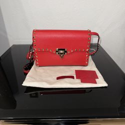 Valentino Red Crossbody Bag with Gold Rockstuds