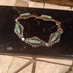 Vintage Sterling Silver With Turquoise 6inch Bracelet.