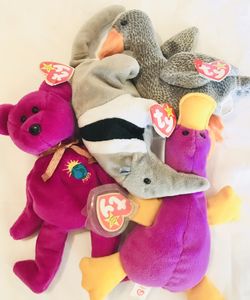 Lot of Four Collectible Beanie Babies Tag Errors 1990’s