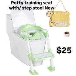 Potty Training Seat with Step Stool Ladder, Toddler Toilet Seat w/Chart & Cushion Handle, Kids Non-Slip Potty Chair for Girls & Boys, Wide Step