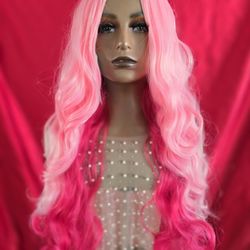 30" Synthetic Hair wig Mixed Pink Wavy  New 