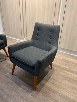 Set of 2 Charcoal Upholstered Mid-Century Modern Style Accent Chairs