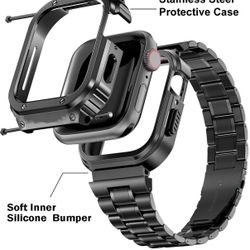 Stainless Steel Apple Watch Band with Case Compatible with Apple Watch  45mm 44mm 42mm