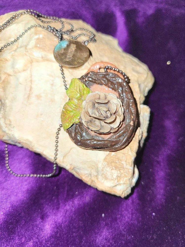 Pottery Pendant On Silver Chain