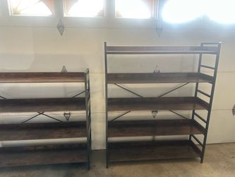 Set of 2 Industrial 5-Tier Bookshelves – Rustic Wood & Black Metal Shelving Units