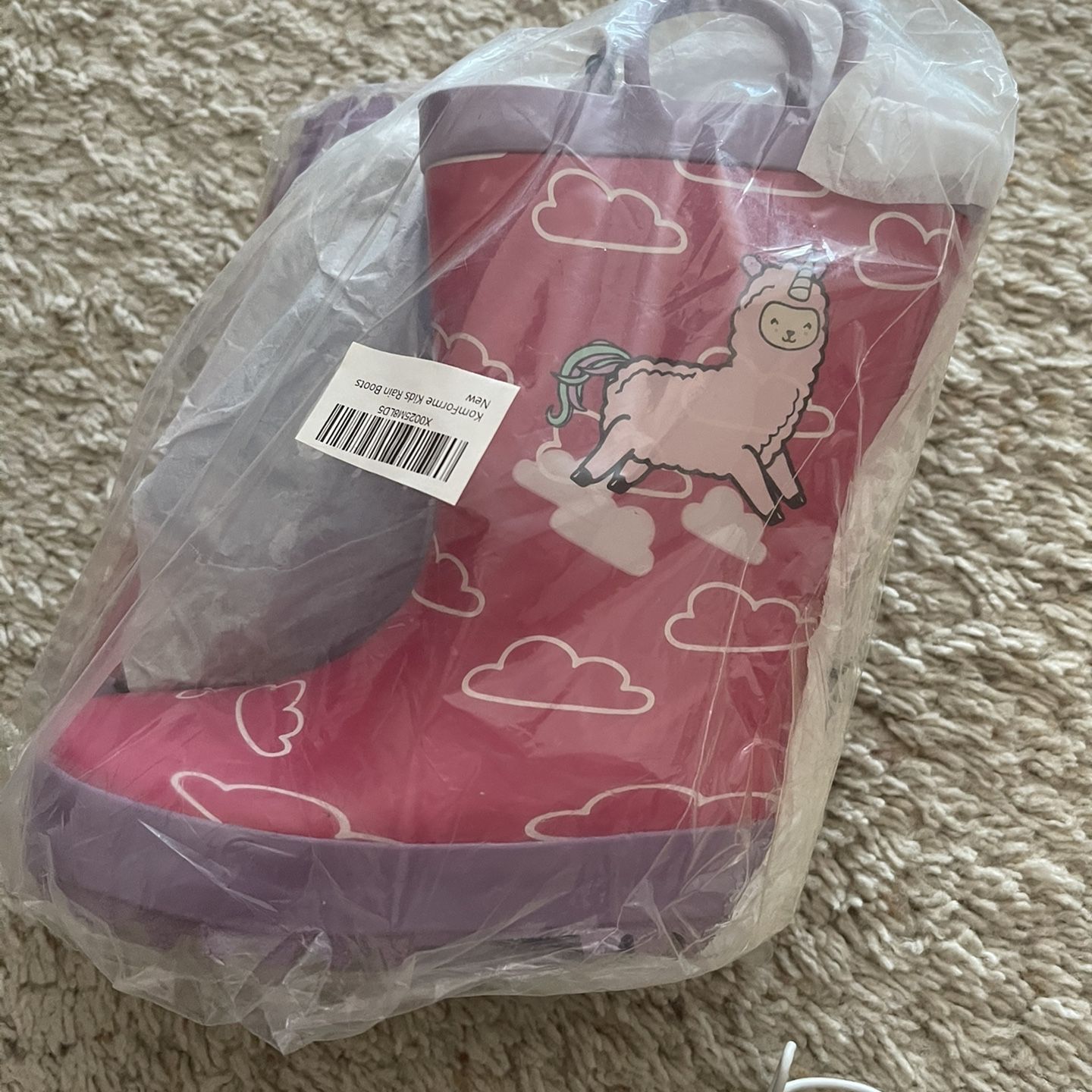 Kids Girl Boy Rain Boots, Waterproof Rubber Printed with Handles