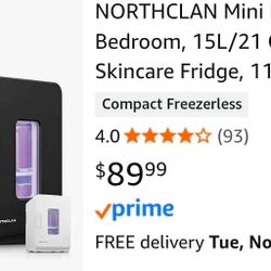 Mini Fridge for Bedroom, 15L/21 Cans Small Skincare Fridge, 110V/12V Power 