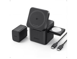 Anker 3-in-1 Cube MagSafe Compatible Qi2 15W Foldable Charging Station Wireless Charger, Compact Desktop Stand for iPhone 18 Pro / 17 Series, Apple Wa