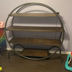 Round Burnt Alder And Metal Bookshelf