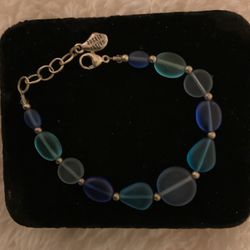 Sterling Silver  And Genuine Beach Glass Bracelet 